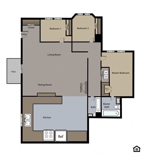 Floor plan for 3 beds, 2 baths, 1530 sqft